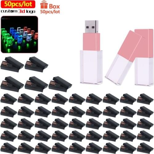 50pcs/lot Crystal USB 2.0 with Box pen drive 128gb usb flash drive 16gb 32gb 64gb pendrive 8GB usb stick Free Logo Flash Drive