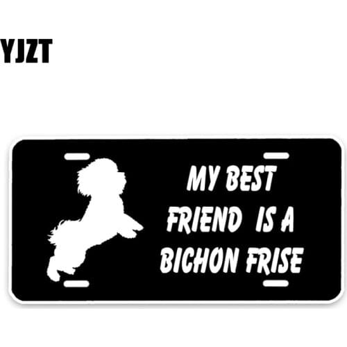 YJZT 15*7.3CM My best friend is a Bichon Frise Dog Car Bumper Window Waterproof PVC Sticker Decal C1-4654
