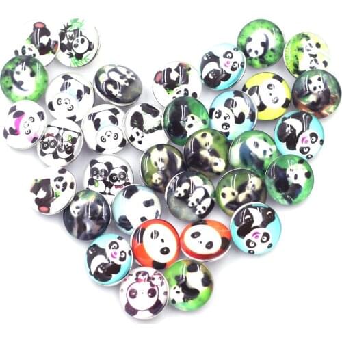 10PCS Mixed Panda Animal Round Glass Snap Press Buttons DIY Accessories for Crafts Charm Scrapbook Gift Decoration Bracelet 18mm