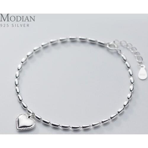 Modian Hight Quality 100% 925 Sterling Silver Heart Bracelet for Women Adjustable Geometric Oval Link Chain Fine Jewelry Bijoux