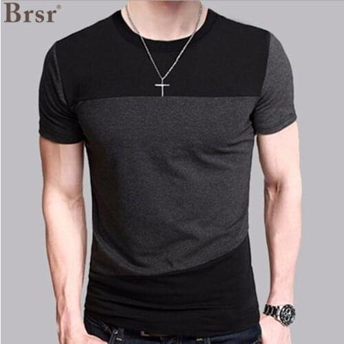 Summer Patchwork Short Sleeve T Shirt Men Gothic Cotton Stitching Color O Neck Oversized T-shirt Casual Slim Fit Tee Tops 5XL