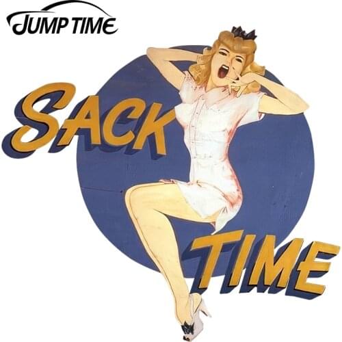 JumpTime 13cm x 12.1cm Beautiful Retro Graphics Sack Time Sexy Pinup Girl Vinyl Car Window Laptop Fridge Decal