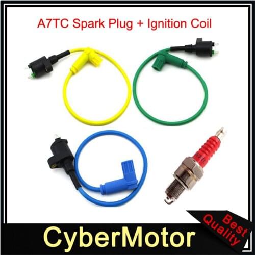 Racing Ignition Coil + A7TC Spark Plug For 50cc 70cc 90cc 110cc 125cc 140cc 150cc 160cc Pit Dirt Bike Motorcycle Roketa Apollo