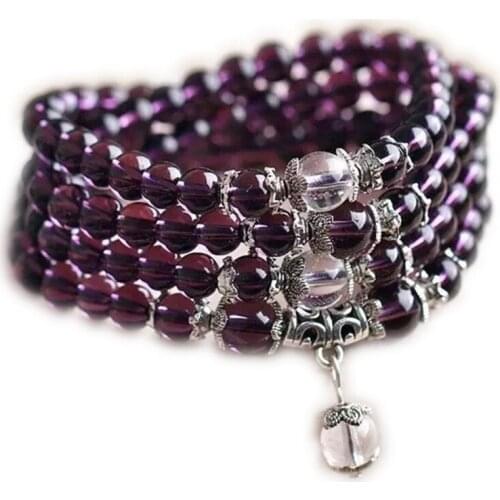 Beautiful Purple Yellow Crystal Pendants Bracelet Round Beads 6mm 4row Ladies Exquisite Gift 108pc /strand Jewelry Making B980