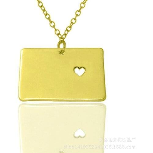 A hot new trend, a stainless steel pendant necklace from 50 states, Wyoming map