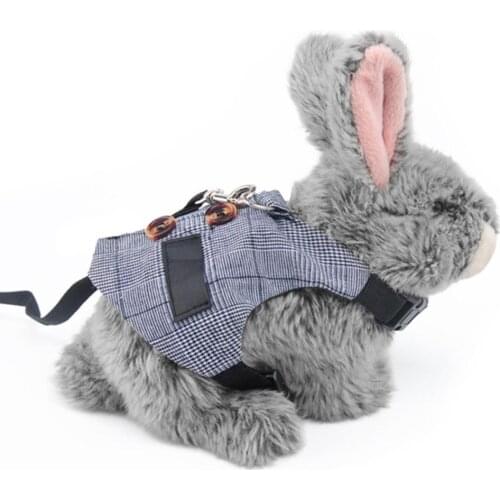 Small Pet Rabbit Plaid Suit Harness Clothes Vest Chest Strap Leash Traction Rope l Pet Rabbit Plaid Suit