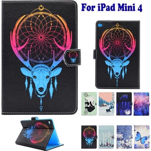 Fashion Pattern Tablet PC Case for Apple ipad mini 4 mini4 Smart Case Cover Painted Stand Flip Shell coque para capa silicone