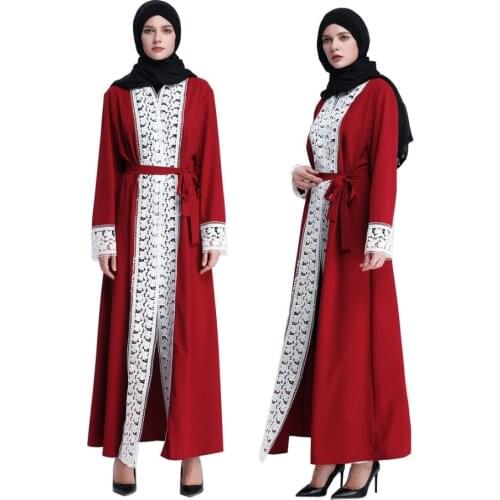 Muslim Abaya Lace Maxi Dress Embroidery Cardigan Long Robe Gowns Tunic Kimono Ramadan Arab Middle East Islamic Prayer Clothing