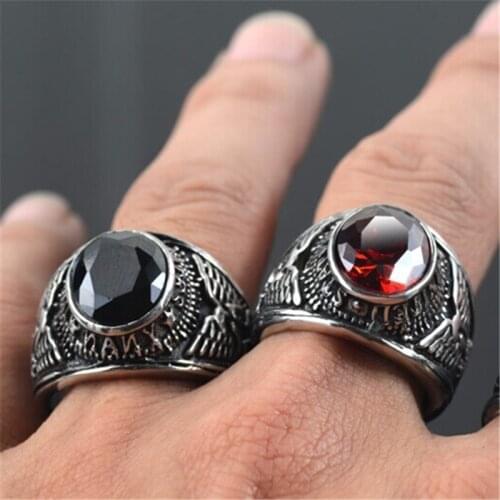 Mens Siam Red Blue Black United States Military Silver color Stainless Steel Ring