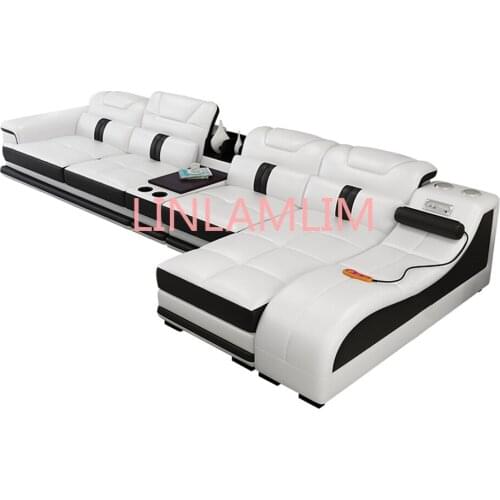 Living room Sofa set диван мебель кровать muebles de sala L shape massage real genuine leather sofa cama puff asiento sala futon