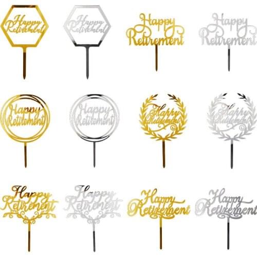 New Happy Retirement Acrylic Cake Topper Golden Double Circle Letters Baking Cake Topper for Kids Birthday Party Cake Decoration