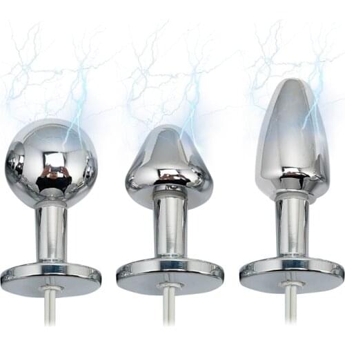 New Bi-polar electro shock Vaginal tight Huge Butt Plug Metal Anal beads Prostate Electrical Stimulation G spot medical Sex Toy