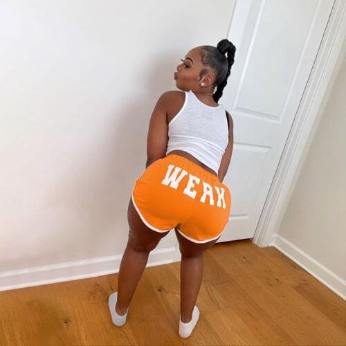 TNNAOFF New Popular Solid Letter Stretch Bodycon Sport Shorts for Women Summer Sexy Hip Hop Lounge Wear Biker Shorts Wholesale