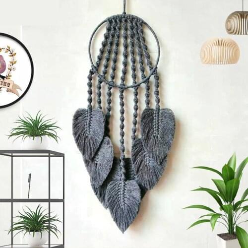 New Creative Leaves Tassel Dreamcatcher Tapestry Cotton And Linen Beige Simple Modern Background Living Room Show Window Decor