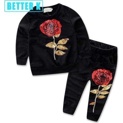 Girlls Clothes Baby Girl Clothes Set Pants Spring Autumn Brand Clothing Kids Roses Sweatshirt + Pants Suit Girls Clothing Sets