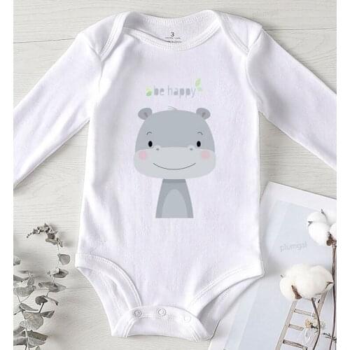 Toddler Boys Romper New Born Baby Girl Clothes Be Happy Cartoon Printed Kids Summer Jumpsuits 0-24 Months Cotton