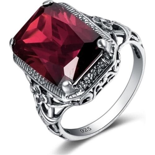 Wholesale Ladies Retro Red Square Cube Simple Fashion Silver Color Metal Ring Female Jewelry for Women