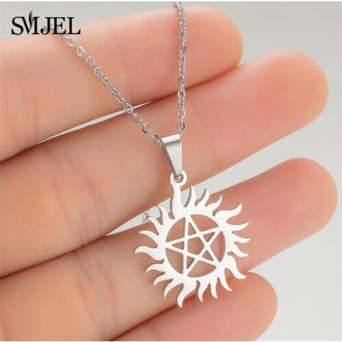 Hollow Stainless Steel Necklace Heart Butterfly Cross Star David Necklaces Pendant for Women Men Pentagram Choker Satan Jewelry