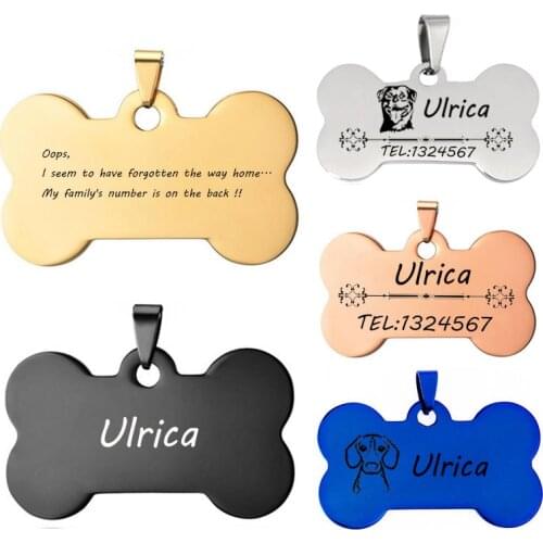 Personalized Pet ID Engraved Pet Name Phone Number Address for Cat Puppy Dog Tag Pendant Bone Shape Jewelry Accessories