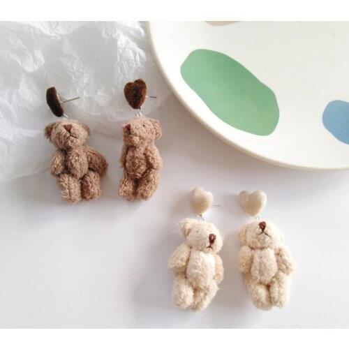 Plush Bear Earrings Cute Velvet Earrings Love Earrings Hair Ball Earrings Female Retro Temperament Wild Earrings