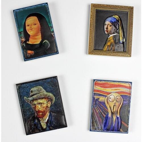 Hot Funny Van Gogh Mona Lisa Cartoon Refrigerator Magnets Famous Painting Polyresin Magnetic Fridge Sticker Souvnir Gifts