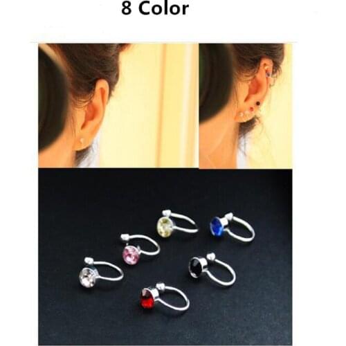 10pcs Silver Plated Color Non-Hanging U-Clip Inlay 4MM Rhinestones NO Ear Pierced Ear Stud Ear Drum Clip Fashion jewelry Bijoux