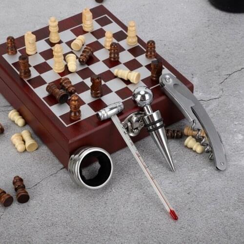 Wine Opener Set Creative Chess Wine Corkscrew Thermometer Red Wine Collar Bottle Stopper Bar Games Accessories