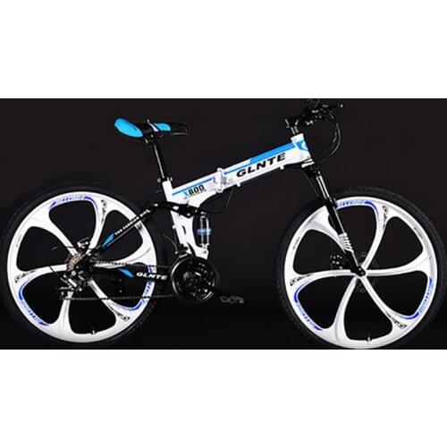Folding Mountain Bike 26 Inch Double Suspension System Non-slip Six-cutter Wheel