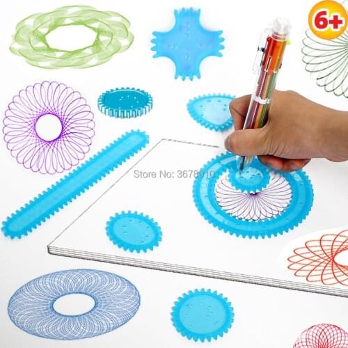Spirograph Art Drawing toys playset Spiral Designs with 8 Interlocking Gears & Wheels,6-color Pen Educational toys for kids