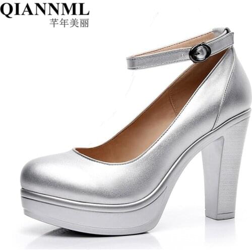 QianNML High Quality Womens Split Leather Shoes 2020 Breathable High Heels Pumps Women Office Shoe Black Big Size 33 34 42 43