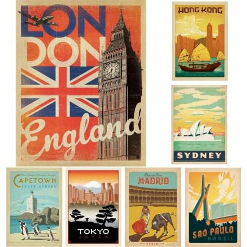 PARIS/ROME/SPAIN/SYDNEY /RUSSIA VINTAGE TRAVEL Signs Popular Countries Cities Retro Wall Coated paper Posters Art Painting