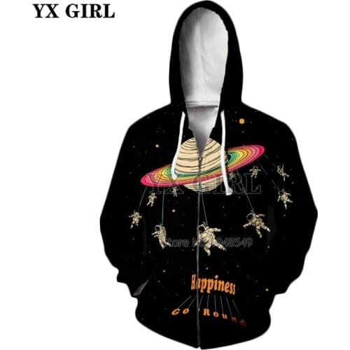 YX GIRL 2018 New Fashion Men Women Zipper hoodies Funny astronaut 3D Print Sweatshirt casaul Hooded jacket