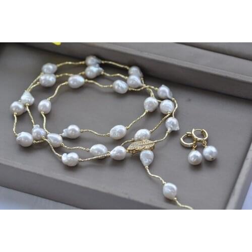 Z10622 8“~40" 13mm Round White Edison Keshi Pearl Necklace Earring Bracelet CZ