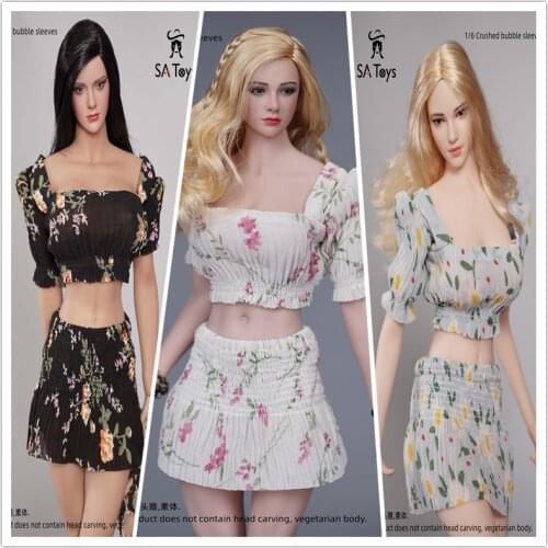 1/6 Scale womens clothes action figure sweet style Flower pattern Puff sleeve Elastic top mini skirt for 12'' TBL PH JIAOU dol