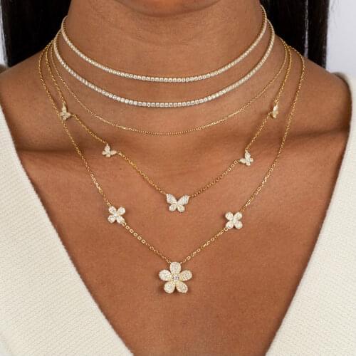 2021 Summer Fashion Animal Design Jewelry For Women Micro Pave Clear Cubic Zirconia 5 Pcs Butterfly CZ Charm Choker Necklace