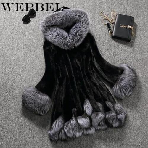 WEPBEL White Black Rabbit Mink Fur Casual Overcoat Winter Fashion Women Furry Hooded Coat Warm Fur Plus Size S-6XL