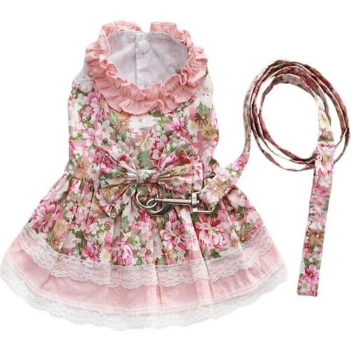 2021 Summer Dog Floral Dresses Small Cats Dress Printed Shirt Clothes With Leash Puppy Skirt Spring Apparel Supplies