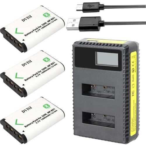 3Pcs 1600mAh Bateria NP-BX1 NP BX1 Camera Battery NPBX1 + LCD USB Charger for Sony HDR-AS100v AS30 AS15 DSC-RX100 HX400 WX350