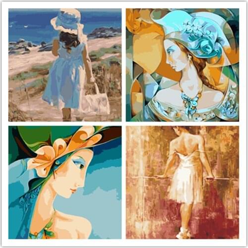 40*50cm With diy frame hand painted Beautiful young girl figure painting pictures by numbers modular picture on the wall RS241