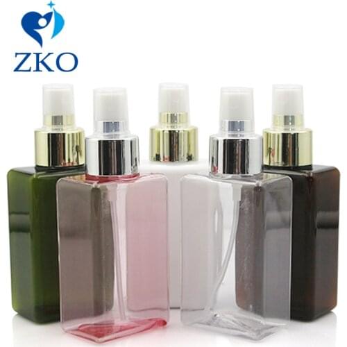 5pcs 100ml PETG Beauty Golden/Silver Aluminum Plating Lid Cosmetic Spray Portable Perfume Square Bottle Empty Travel Container