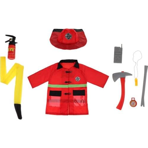 9PCS Clothes Hat Walkie-talkie Fireman Chief Dress-Up Uniform Cosplay Outfit For Children Role Playing