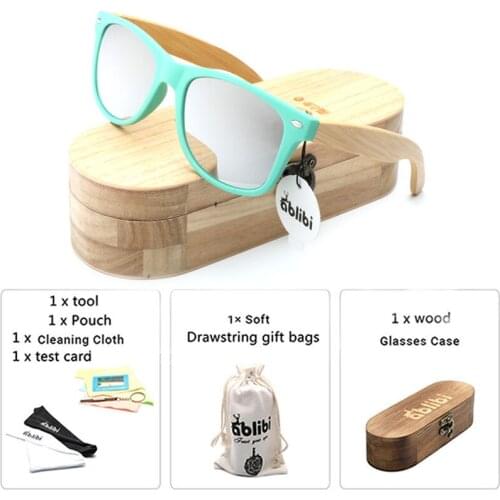 Ablibi Unique Mens Green Bamboo Wood Temple Sunglasses for Men Non-polarized Glasses Eyewear in Vintage Wood Case