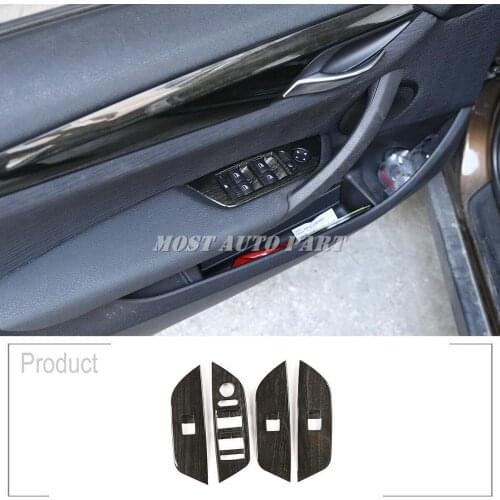 ABS Plastic Black Wood Grain Interior Window Lift Button Cover Trim For BMW X1 E84 2011- 2015 4pcs LHD Car Decoration Car Trim