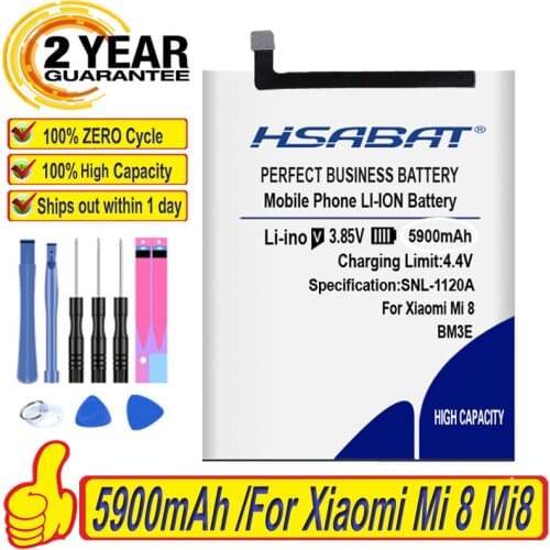 HSABAT Top Brand 100% New 5900mAh BM3E Battery for Xiaomi Mi 8 Mi8 M8 within tracking number