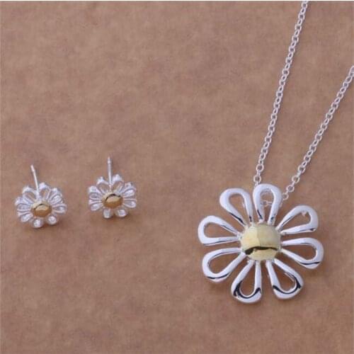 AS122 Hot Sale Silver Plated Color Jewelry Sets For Women Wholesale High Quality Classic Earring 219 + Necklace 302