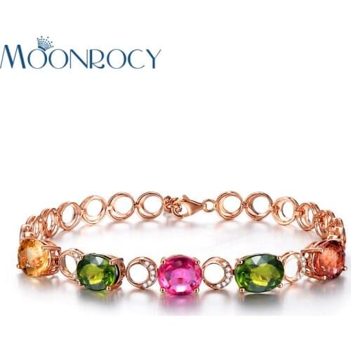 MOONROCY Free Shipping Rose Gold Color Cubic Zirconia Oval Colourful Crystal Bracelet Bangle for Girl Women Gift Drop Shipping