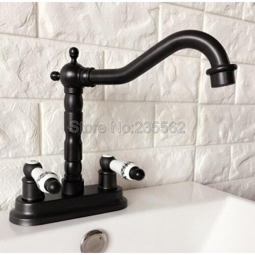 Black Oil Rubbed Brass Double Handle 4" Centerset 2 Holes Kitchen Bathroom Faucet Basin Sink Mixer Tap Lhg070