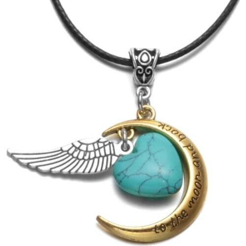 DZ1740 New Arrivals Golden Moon Shape Wing & Stone Charms Pendant Necklace 16-18" Length