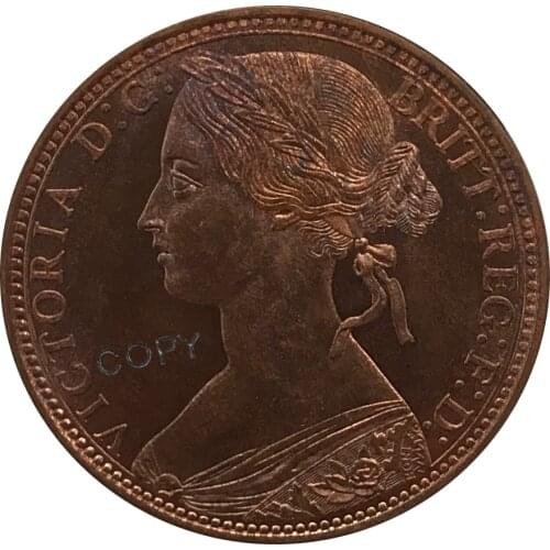 H 1875 United Kingdom 1 Penny Victoria 2nd portrait Red Copper collectibles Copy Coin
