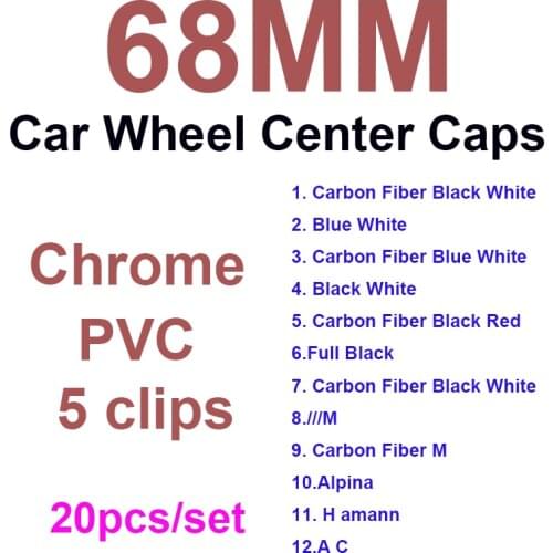 Hot selling 20pcs 68mm 2.68inch 5pins Chrome Car Wheel Center Logo emblem Badge PVC Auto Hub Caps Covers for F10 F30 e91 e92